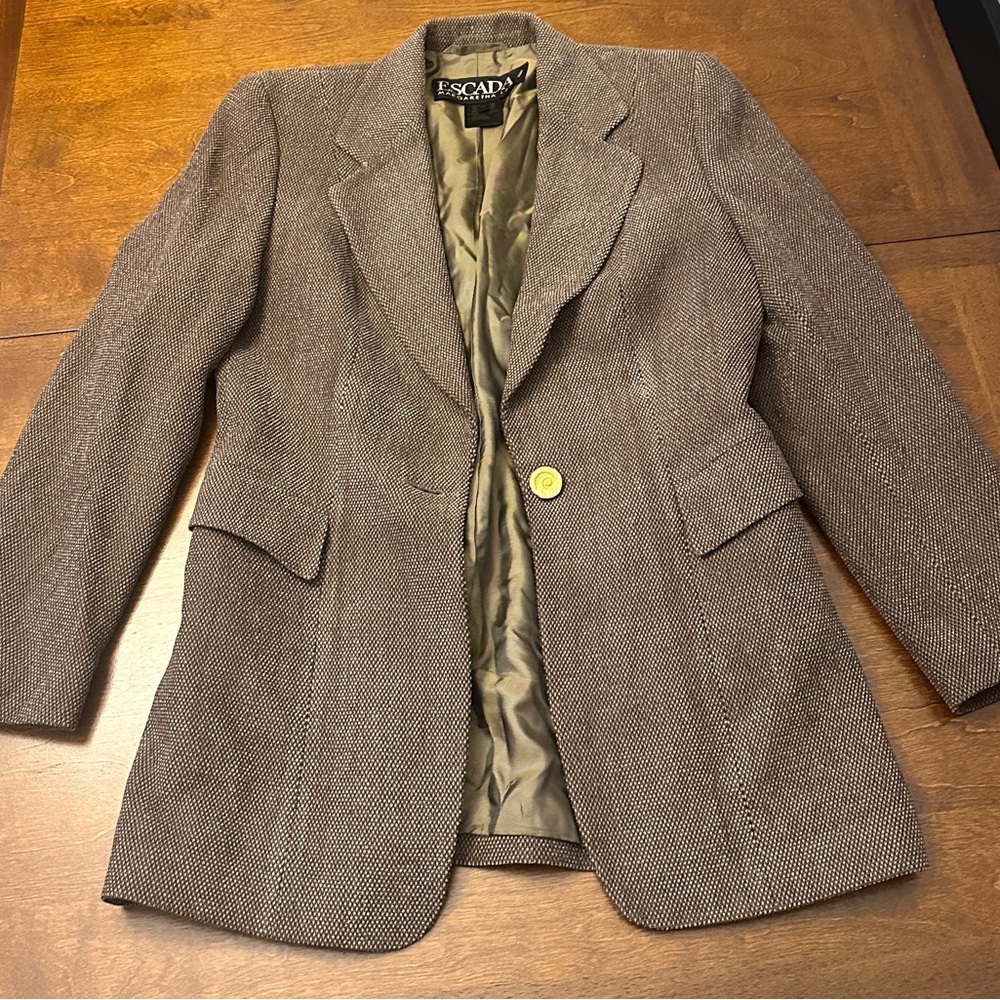 Escada Brown Textured Blazer - Vintage Escada One Button Blazer Jacket Brown